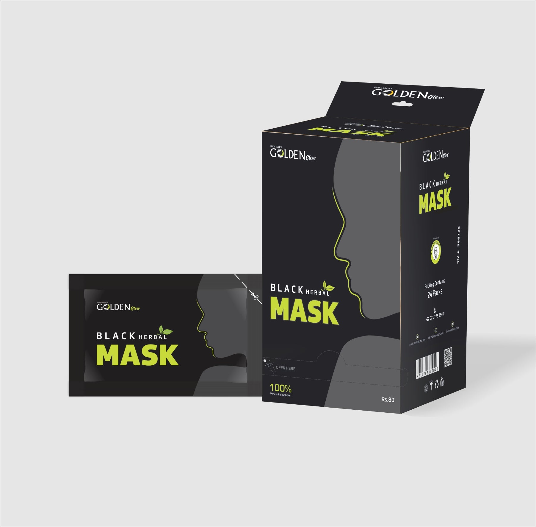 Golden Glow Black Herbal Mask Sachet Pack of 6 | Best Black Charcoal Peel Off Mask for Face | Blackhead Remover Mask in Pakistan